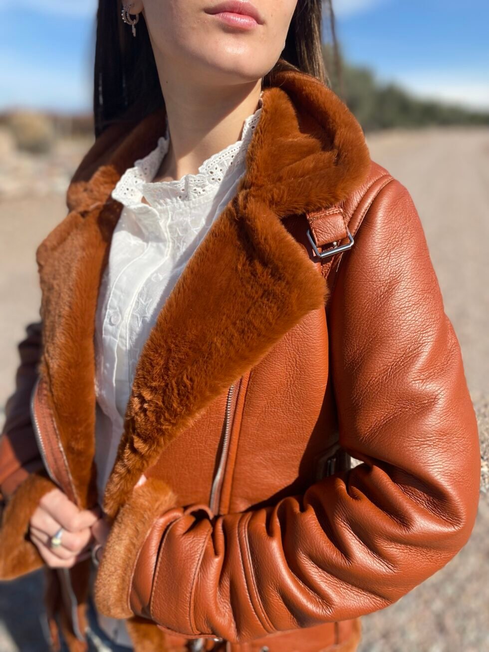 campera eco cuero piel terracota