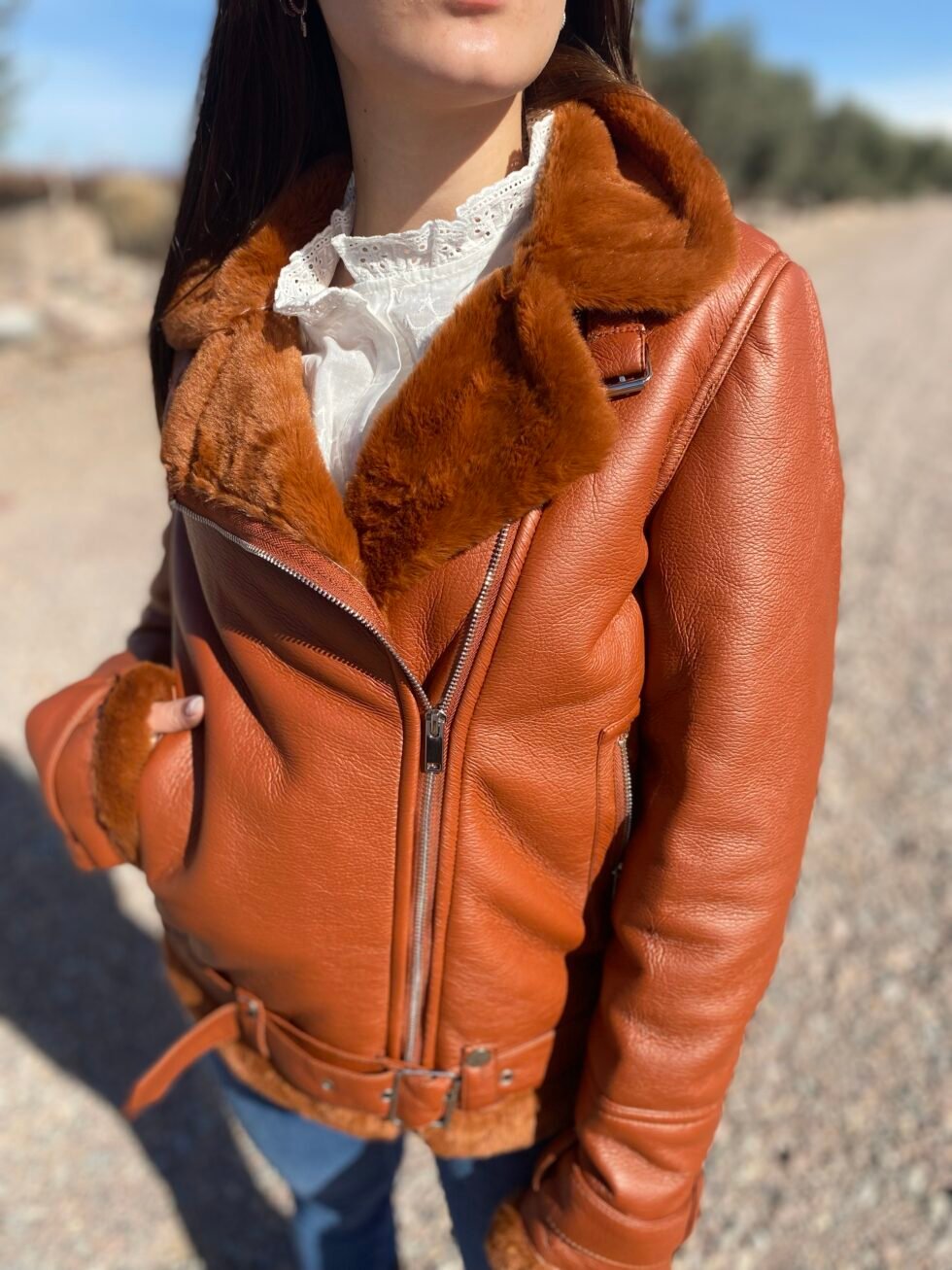 campera eco cuero piel terracota - Imagen 7