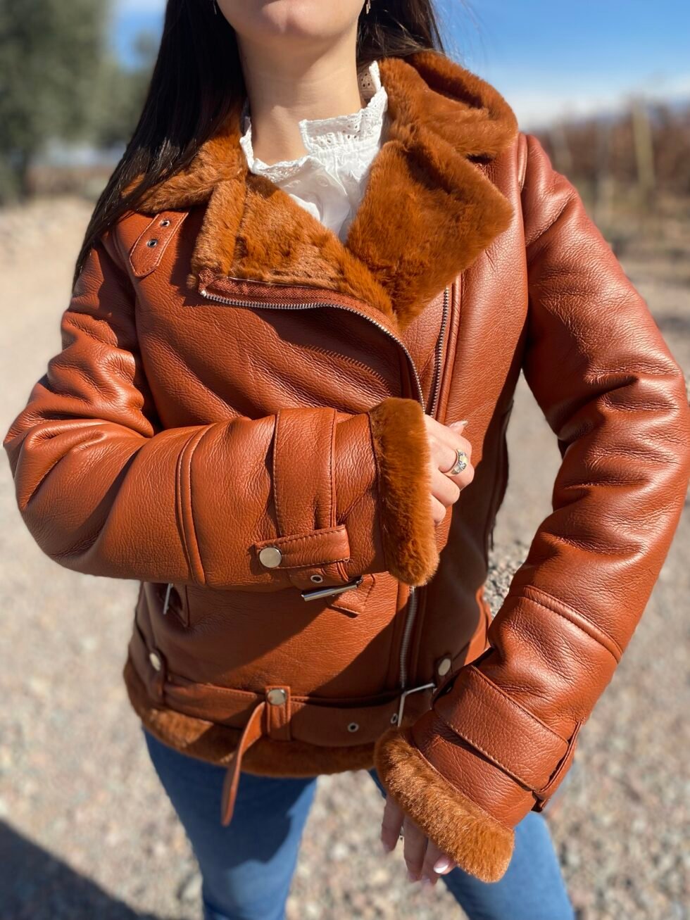 campera eco cuero piel terracota - Imagen 9