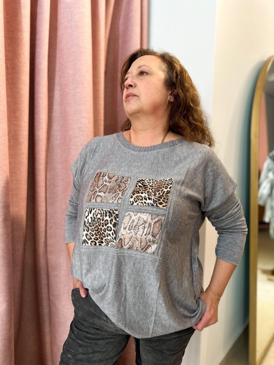 SWEATER CUADRADOS PRINT 4036 BLANCO - Imagen 3