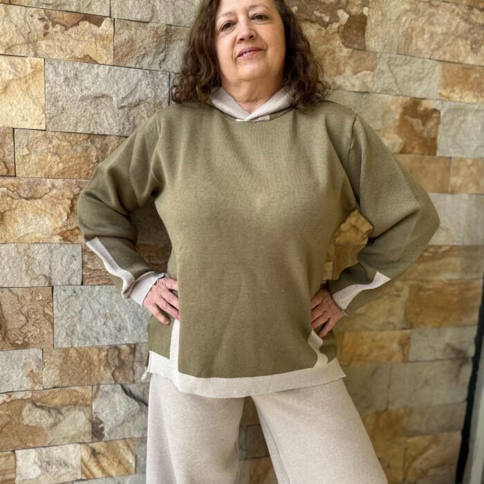 Sweater capucha verde/beige