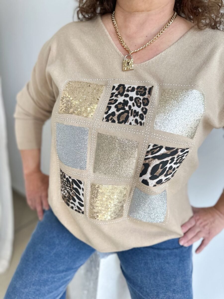 ITAL SWEATER BEIGE CON PARCHES 2003 - Imagen 2