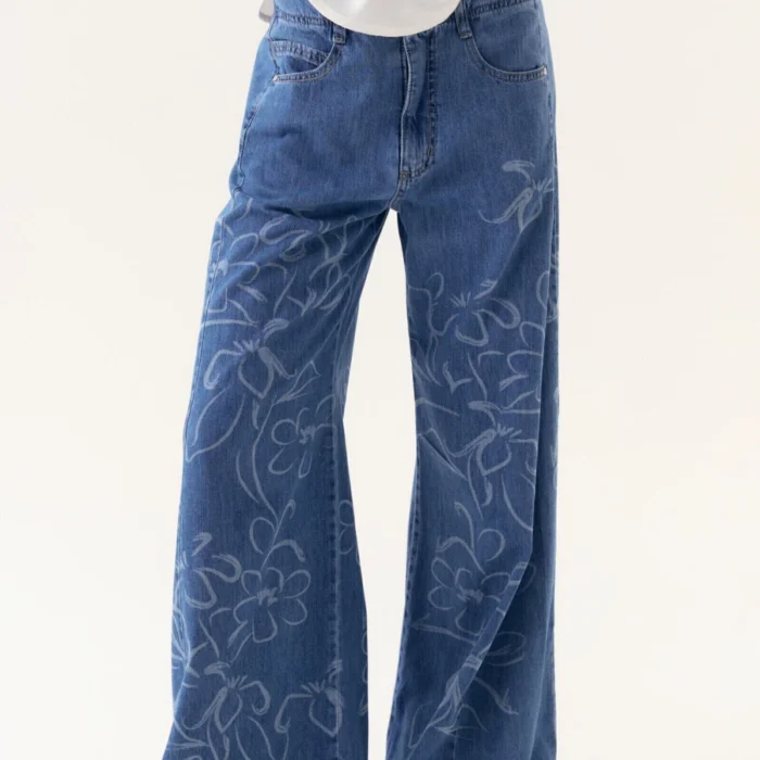 jean cais azul flores