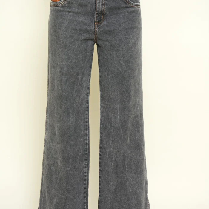 Pantalon PANDORA ancho detalle cuero gris