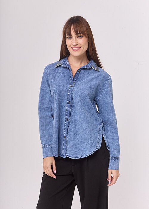 camisa jean con brillos en cuello 8858 lautaro