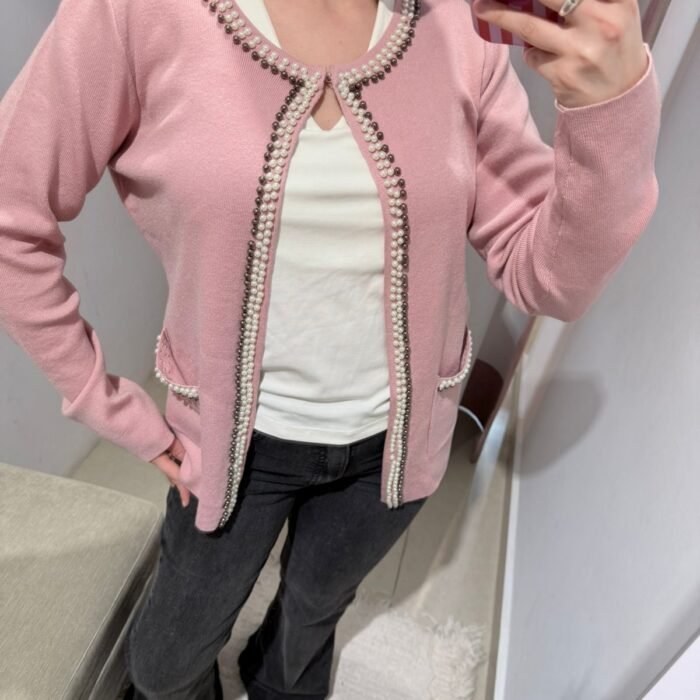 Cardigan perlas pink