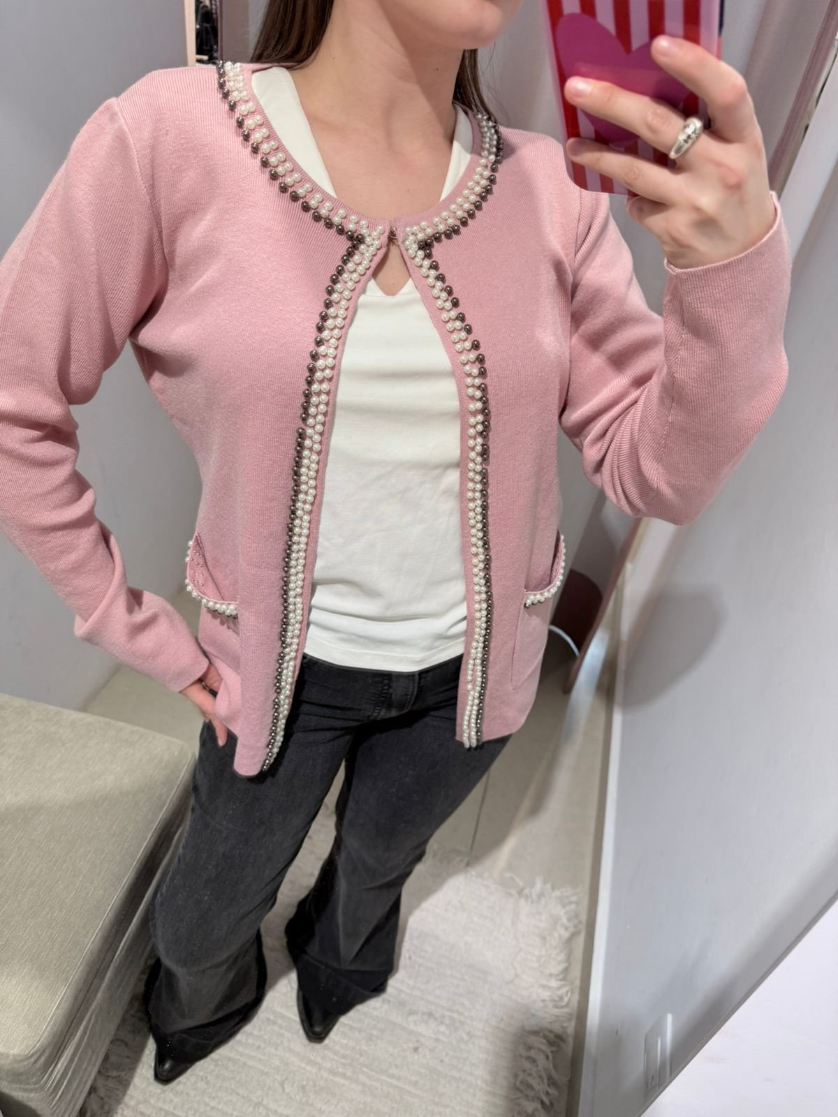 Cardigan perlas pink