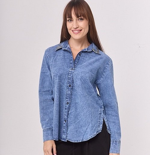 camisa jean con brillos en cuello 8858 lautaro