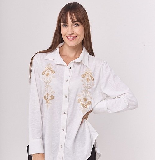 CAMISA BORDADA LAUTARO 8862 blanco y negro - Imagen 2