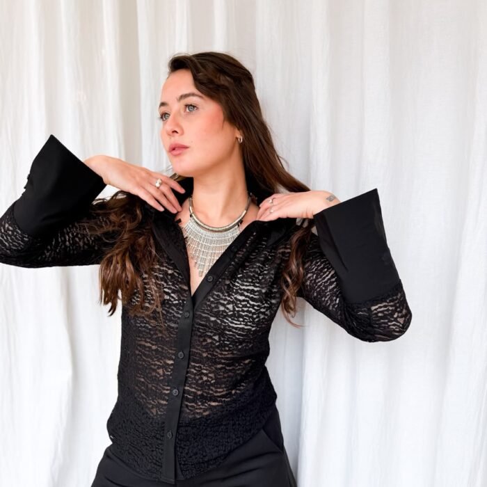 CAMISA DE ENCAJE Y POPLIN NEGRO 5010003